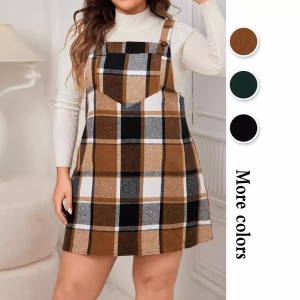 European and American AliExpress new plaid shoulder strap skirt Amazon foreign trade fat MM plus size loose shoulder strap dress for women