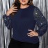 Amazon's new bubble sleeve shirt, AliExpress European and American design sense, round neck plus size long sleeved loose women's shirt