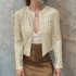 2024 Spring Amazon Cross border Hot Item Round Neck Long Sleeve Solid Color Cardigan Casual Versatile Glitter Coat for Women