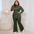 European and American cross-border plus size long sleeved high neck suit Amazon commuting temperament women's clothing slit top micro flared loose pants