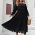 European and American cross-border Amazon fashion big lace black skirt new plus size solid color hollow skirt for women