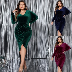 Amazon Evening Dress AliExpress Cross border Large Size Long Sleeve Tight Dress Foreign Trade European and American Sexy High Waist Dress