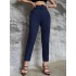 European and American style cross-border new casual pants micro elastic slim fit slimming belt decoration solid color straight leg suit cropped pants