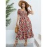 Self developed European and American foreign trade Amazon AliExpress hot summer floral one shoulder waist slimming dress