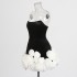 Yue Nan Feng Sexy Dress 2025 Spring New Velvet Wrapped Chest Three Dimensional White Rose Short Pony Dress