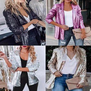 Small suit, European and American Amazon cross-border new commuter style cardigan, loose long sleeved casual sequined suit jacket for women