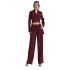 Angola Red two-piece set 2025 new irregular hem lace up design jacket+high waisted straight leg pants set