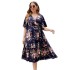 Self developed European and American foreign trade Amazon AliExpress hot summer V-neck navy blue printed plus size dress