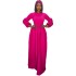 European and American women's clothing 2025 spring new style elegant round neck lantern sleeves high waisted pleated A-line dress long skirt