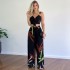 European and American women's clothing 2024 new imitation linen casual suit V-neck short vest high waist printed wide leg pants two-piece set