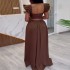 European and American Cross border Women's Clothing 2025 Spring New Style Solid Color Flying Sleeve Square Neck High Waist Big Swing Long Dress