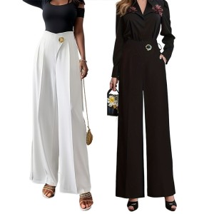 Women's suit pants, European and American Amazon cross-border foreign trade new popular item, solid color hanging high waist casual wide leg pants