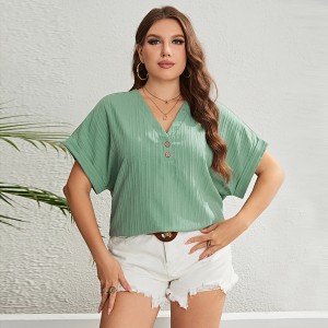 Independently develop a popular summer green V-neck fresh and fashionable women's top on Amazon's AliExpress for European and American foreign trade