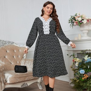 Independently developed and designed European and American foreign trade Amazon plus size commuter women's dress retro floral display temperament for women