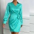 Dress 2024 Spring Cross border Hot Spot Elegant Leopard Pattern Suit Collar Long Sleeve Middle Waist Strap Short Skirt