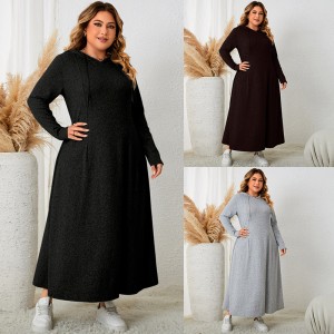 Cross border Amazon foreign trade plus size women's clothing chubby sister hooded casual dress autumn new collection waist cinched A-line skirt