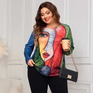 Amazon's new autumn and winter trade round neck long sleeved printed knitted sweater on AliExpress in Europe and America, fat MM plus size top