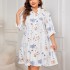 Independently developed and designed Spring and Autumn new white printed dress, European and American foreign trade fat MM loose plus size medium long skirt