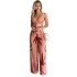 European and American women's clothing 2024 new imitation linen casual suit V-neck short vest high waist printed wide leg pants two-piece set