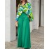 South American Women's New 2024 Printed Casual Set Loose Large Collar Shirt High Waist Wide Leg Pants Two Piece Set