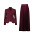 Elegant temperament style set 2025 new standing collar embroidered high-end top, high waist pleated skirt two-piece set