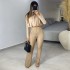 European and American women's 2024 summer round neck short sleeved base shirt pleated high waisted casual pants two-piece set