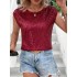 New cross-border European and American style loose casual fashion party round neck sleeveless top women's sequin T-shirt