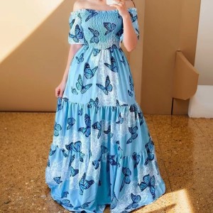 2024 Cross border New Spring/Summer European and American Women's Dress One Shoulder Floral Fashion Off Shoulder Long Style