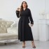 Independently developed and photographed cross-border European, American, Southeast Asian, AliExpress fashion long sleeved embroidered waist cinched plus size dress for women