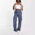 New casual and versatile military green work pants for spring and summer 2023, spicy high waisted slimming pants for girls, children's fashion trend