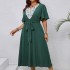 Amazon's new summer plus size green dress with cross-border European and American elegance, lotus leaf sleeves and waist cinching dress