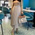 European and American foreign trade women's clothing 2024 summer new high waist slimming tie irregular mid length A-line skirt