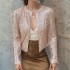 2024 Spring Amazon Cross border Hot Item Round Neck Long Sleeve Solid Color Cardigan Casual Versatile Glitter Coat for Women