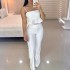 European and American women's clothing 2024 new product strapless suspender, ruffled hem, high waisted straight leg pants, fashionable casual set