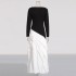 Elegant style, contrasting colors, spliced long skirt 2025 new style, slim fit, slimming, high-end feeling, pleated long sleeved dress for women