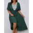 Amazon's new summer plus size green dress with cross-border European and American elegance, lotus leaf sleeves and waist cinching dress