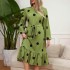 European and American foreign trade fat MM long sleeved polka dot slimming dress Amazon AliExpress lace up hem lotus leaf dress