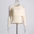 Fashionable and minimalist casual knitted sweater for early spring 2025, new off shoulder hollowed out slim fit, long sleeved solid color sweater for women