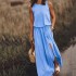 2024 Summer European and American Cross border New Vacation Style Solid Color Round Neck Sleeveless Strap Lantern Split Dress Long Skirt