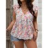 European and American Amazon's new summer V-neck sleeveless short shirt with lotus edge pullover print casual plus size shirt