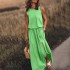 2024 Summer European and American Cross border New Vacation Style Solid Color Round Neck Sleeveless Strap Lantern Split Dress Long Skirt