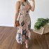 European and American Cross border 2024 Summer Leisure Set New Printed Short Tie Rope Tank Top High Waist Skirt Two Piece Set