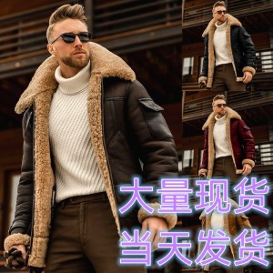 2021 Foreign Trade New Product Leather and Fur Integrated Men's Coat Thickened Medium to Long Jacket eBay Amazon Autumn/Winter