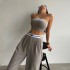 European and American foreign trade women's clothing new style spicy girl exterior sports vest strapless contrasting high waist wide leg pants casual suit