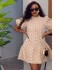 European and American women's clothing 2025 spring new style elegant temperament bubble sleeves half high neck A-line dress short skirt