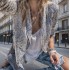 Spring and Autumn Cross border Foreign Trade New Popular Style Elegant Solid Color Slim Fit Casual Glitter Small Suit Coat for Women