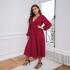 Autumn and winter grand style artistic temperament red plus size dress cotton European and American temperament commuting wave point long sleeved women's clothing