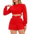 European and American women's clothing 2024 new product solid color short sleeved shirt hollowed out high waisted shorts women's fashion casual set