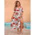 Amazon's popular women's European and American off shoulder printed dress, beach V-neck short sleeved loose large swing jumpsuit, long skirt