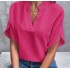 Amazon Foreign Trade 2024 Summer New V-neck Shirt Women's Solid Color Casual Versatile European and American Short Sleeve Hooded Shirt